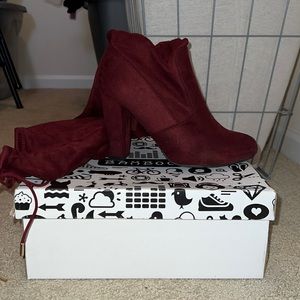 Burgundy thigh high boots